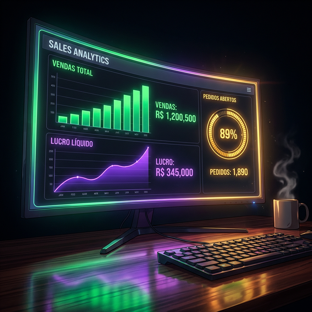 Dashboard de vendas mostrando crescimento da renda extra em casa